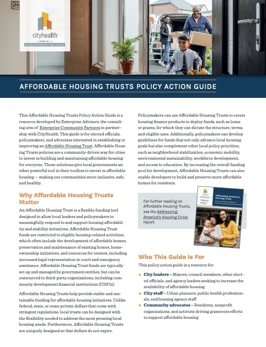Screenshot depicting Affordable Housing Trust Policy Action Guide.