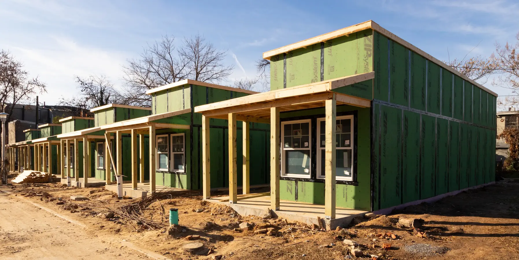 Row of affordable houses under construction