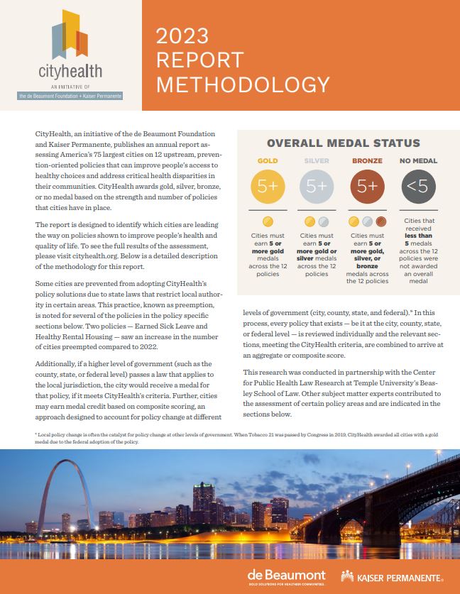 Image of the front page of the CityHealth 2023 Report Methodology 