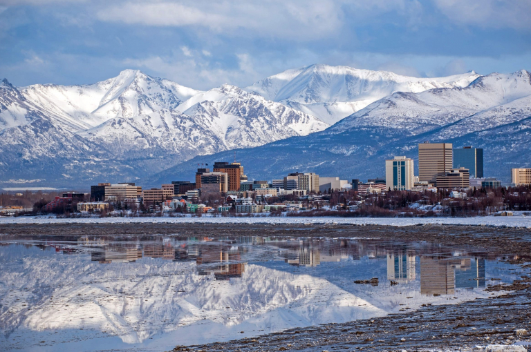 Anchorage Skyline with a winter reflection